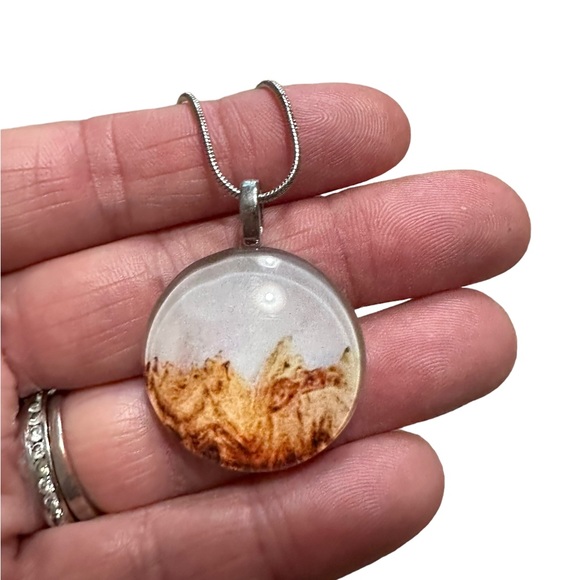 Mountain Scene Pendant Silver Necklace - Picture 2 of 4